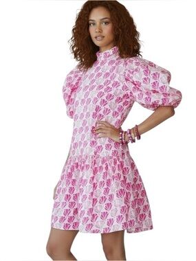 WKND WYFR Dress Frock It Pink Tulips Tiered/Drop Waist Puff/Bubble Sleeve Sz M